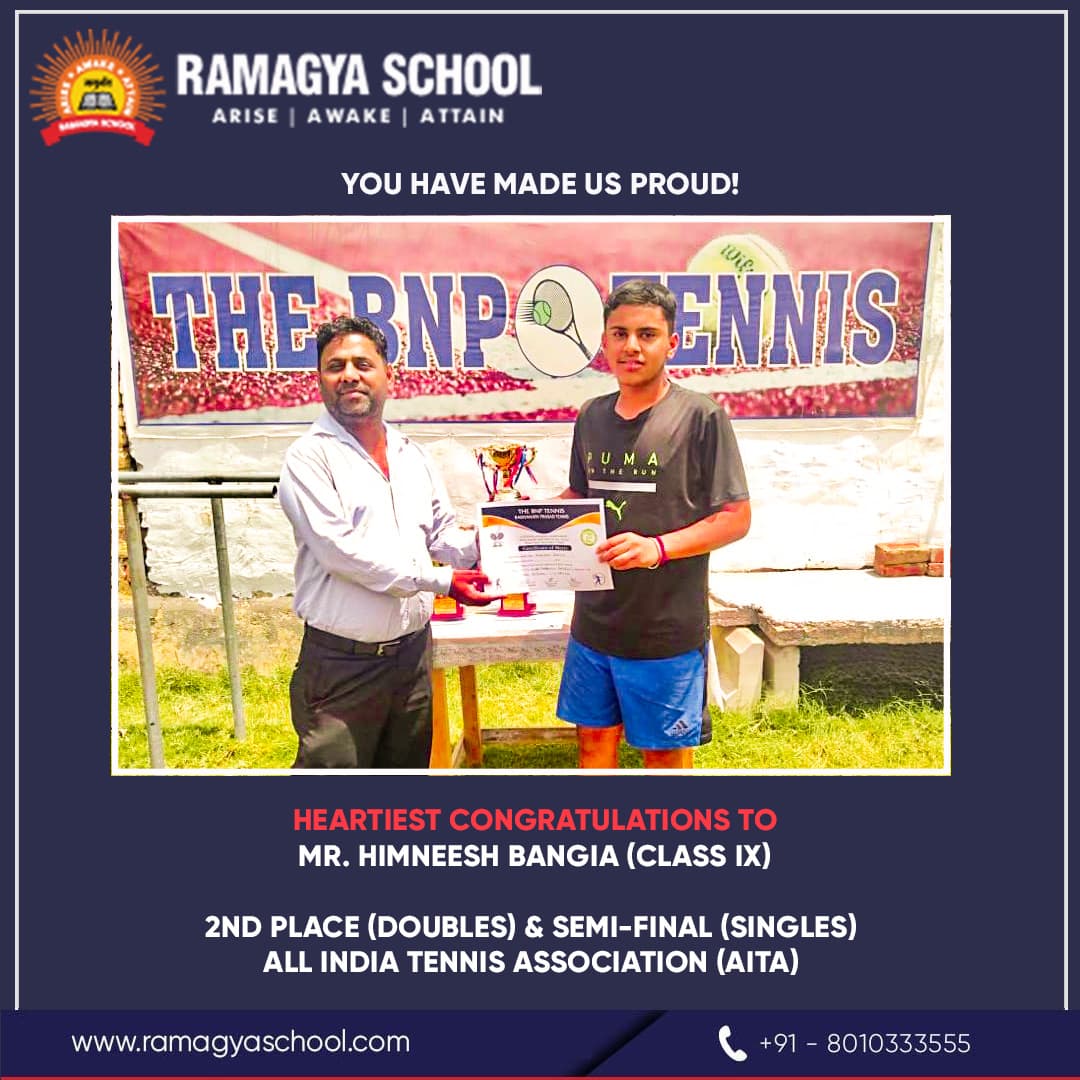Mr. Himneesh Bangia (Class IX) won 2nd place (Doubles) & reached Semi-final (Singles) at All India Tennis Association (AITA)