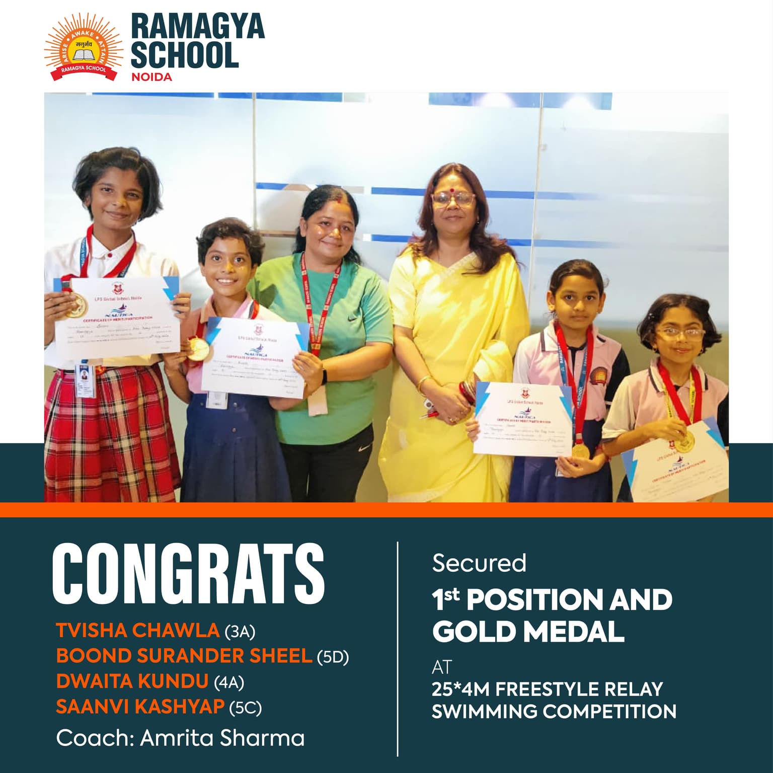 Gold Medal Achievement for Ramagya’s Under-10 Swimming Team