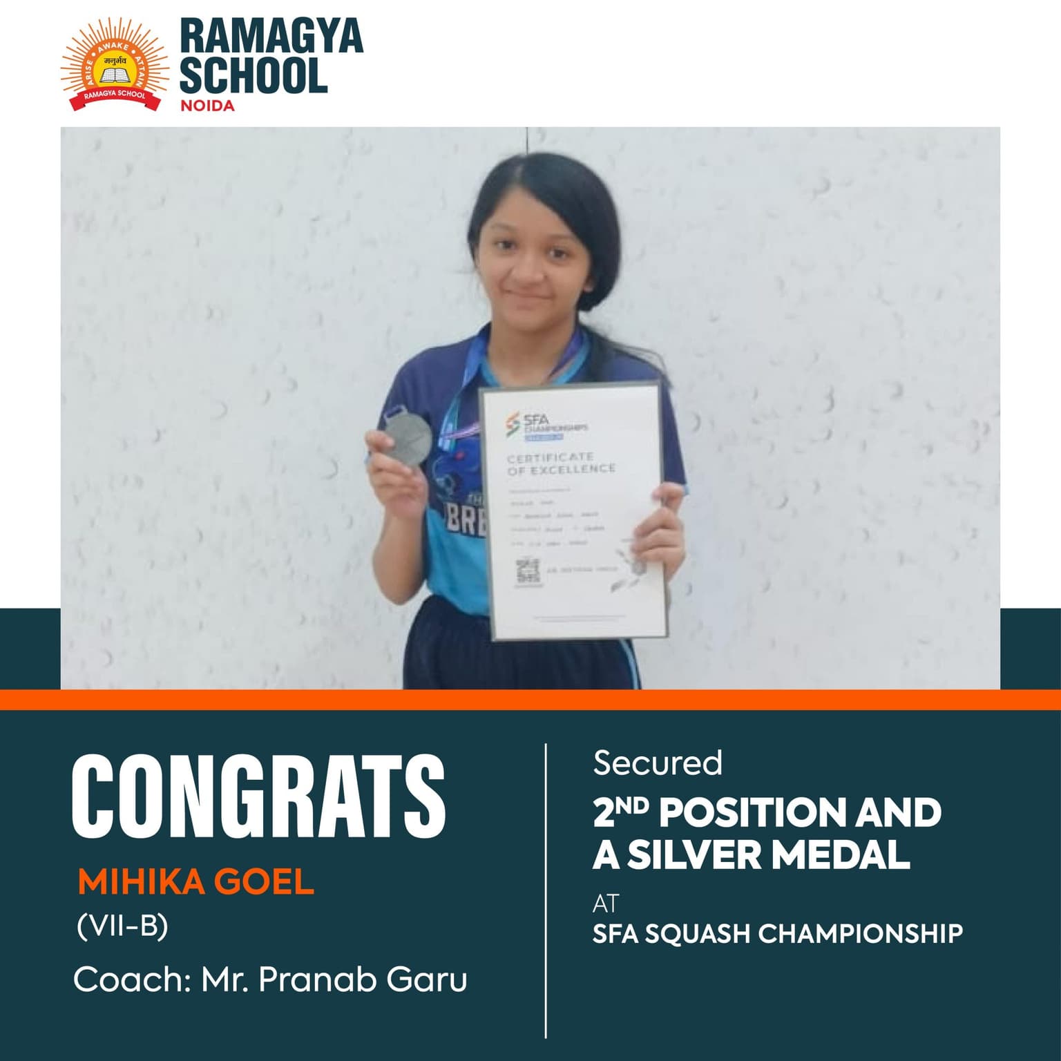 Mihika Goel secures 2nd position and clinches a Silver medal at SFA Squash Championship