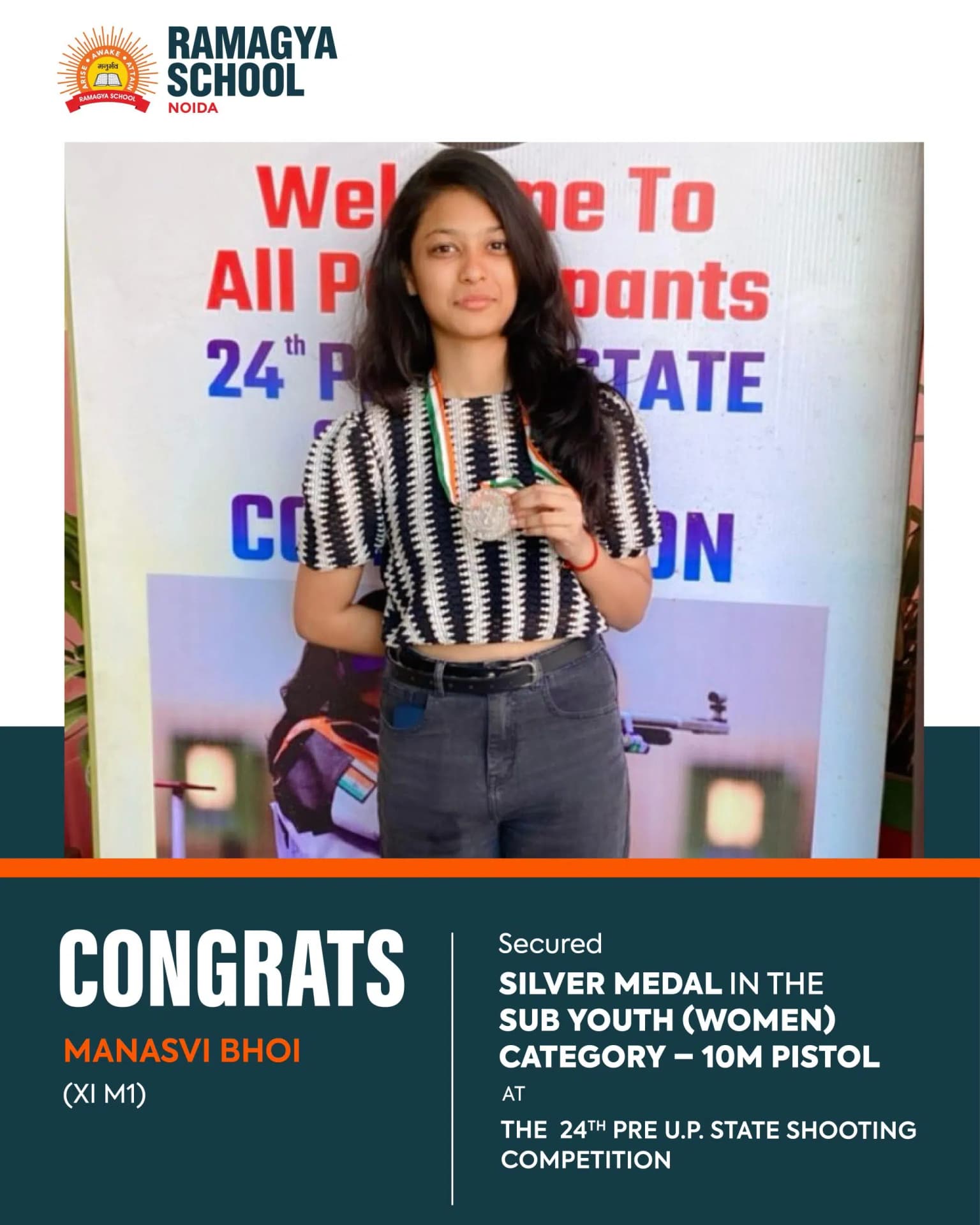 Manasvi Bhoi Secures Silver at 24th Pre U.P. State Shooting Championship