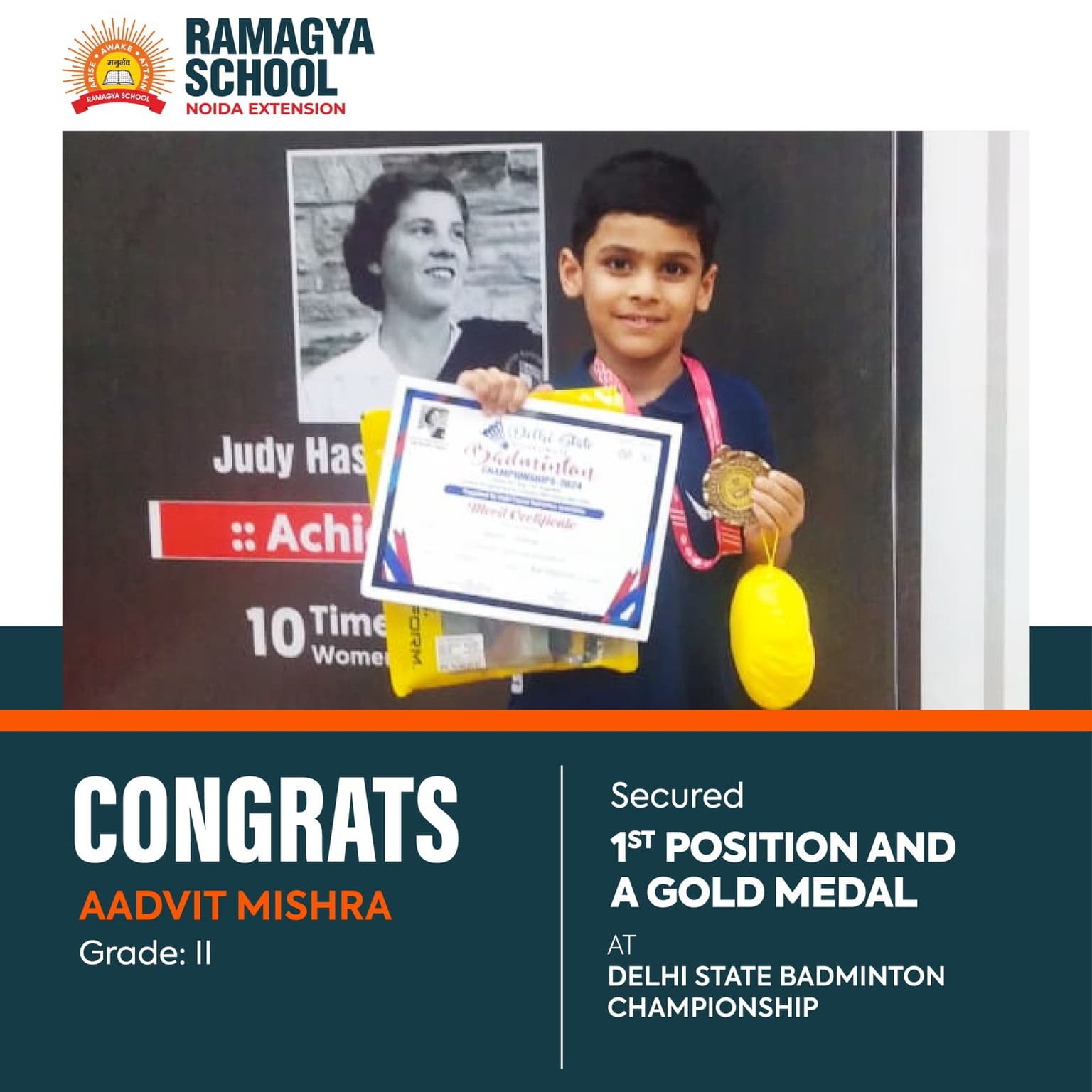 Aadvit Mishra Clinches Gold medal and 1st position at Delhi State Badminton Championship