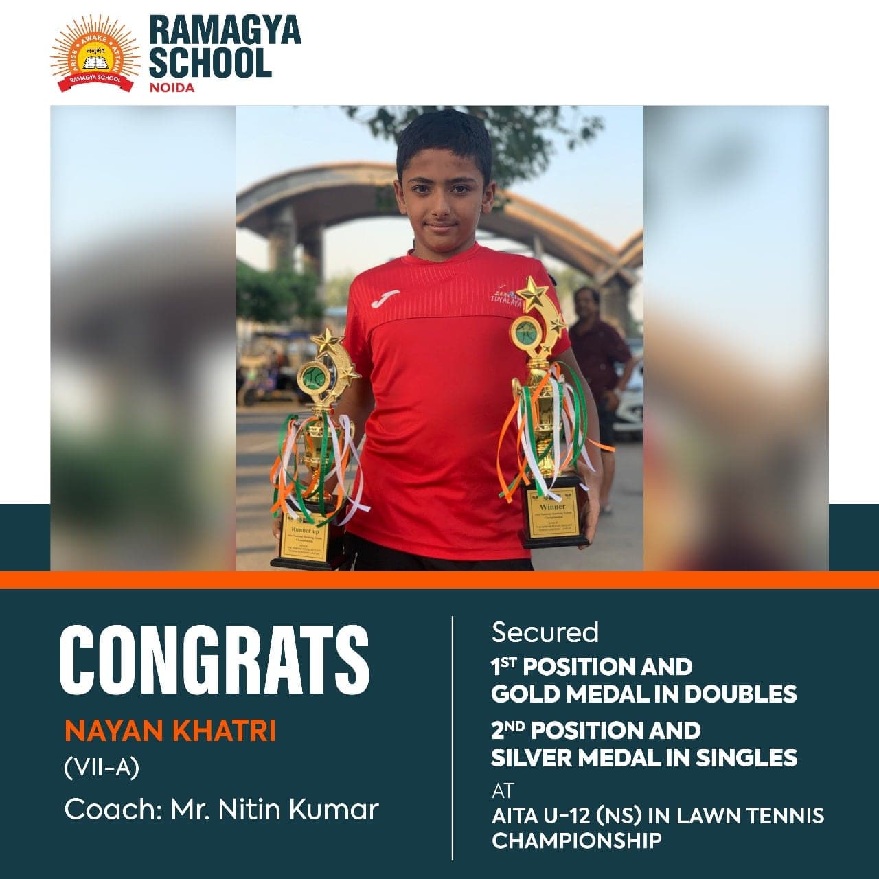 Nayan Khatri clinched Gold in Doubles and Silver in Singles at AITA U12 National Ranking Championship
