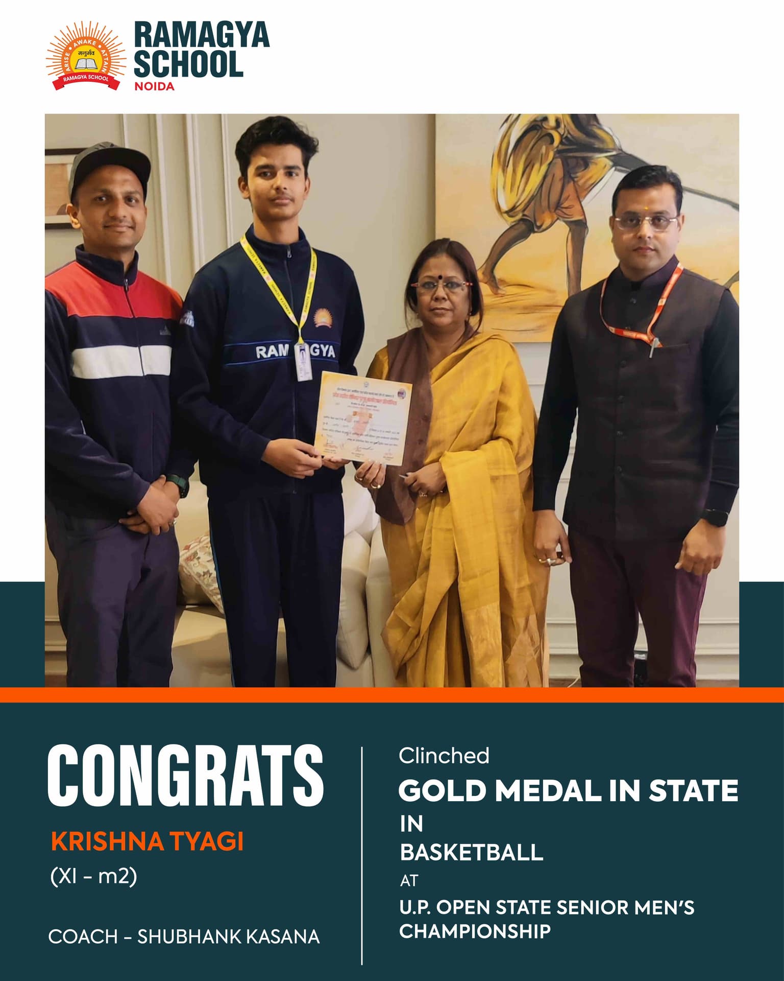 Krishna Tyagi Wins Gold at U.P. Open State Senior Men’s Championship for Basketball