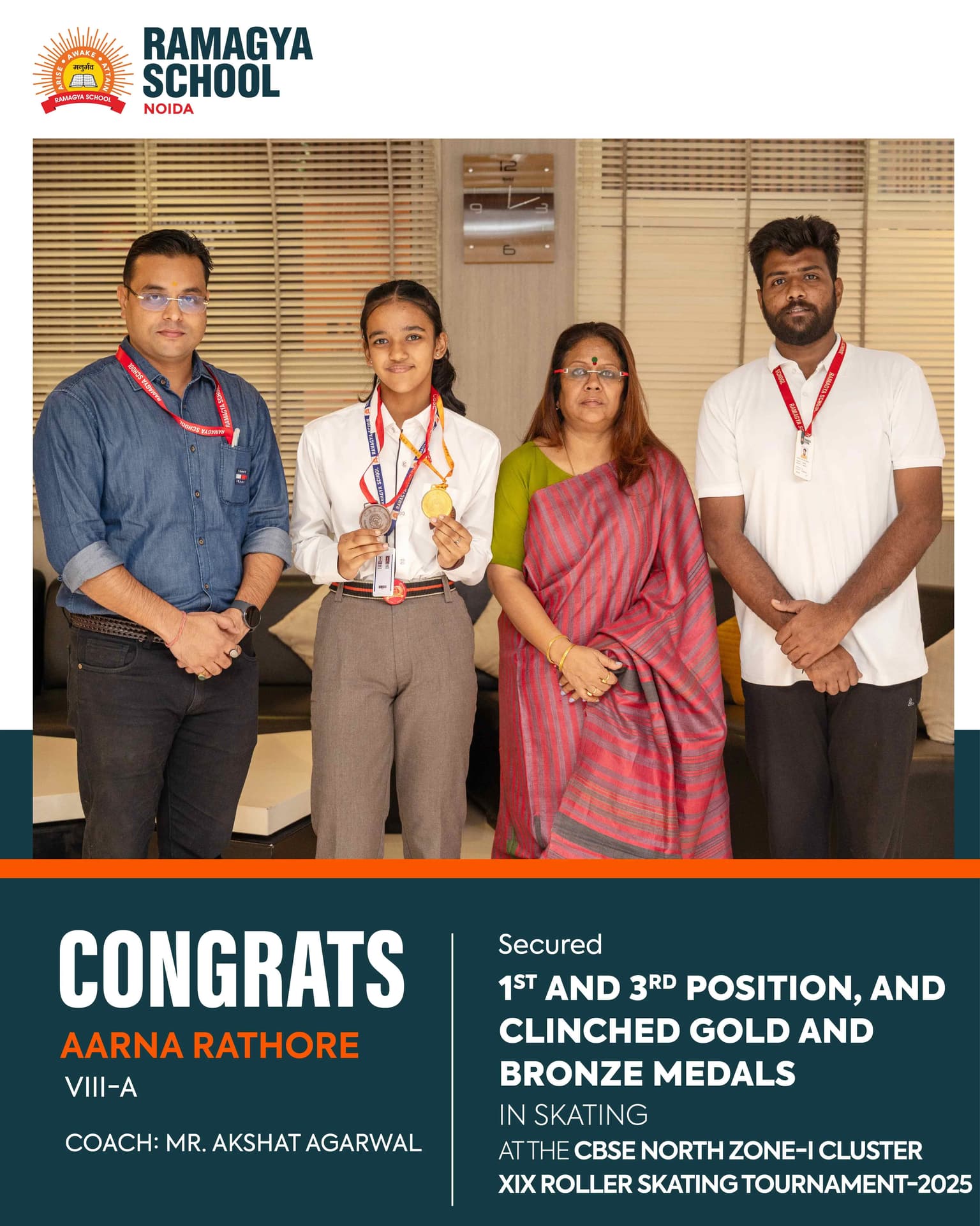 Aarna Rathore Excels at the CBSE North Zone-I Cluster XIX Roller Skating Tournament 2025